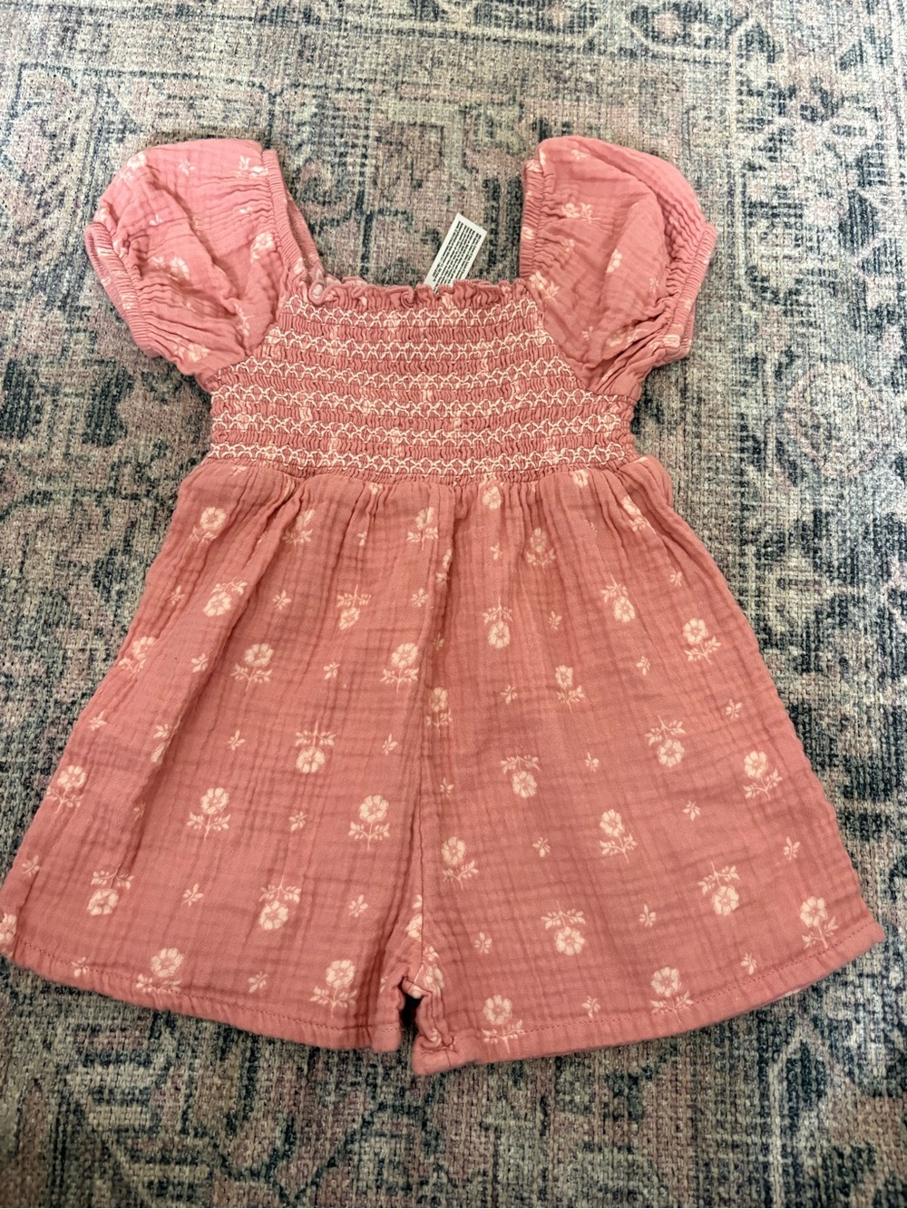 Pink Smocked Flutter-Sleeve Kids Romper